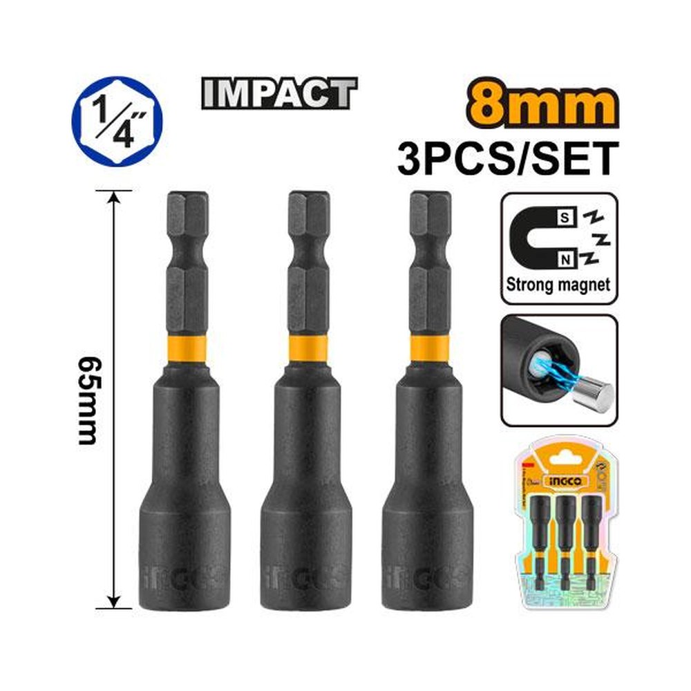 INGCO Impact Magnetic Nut Set 8mm (3pcs)