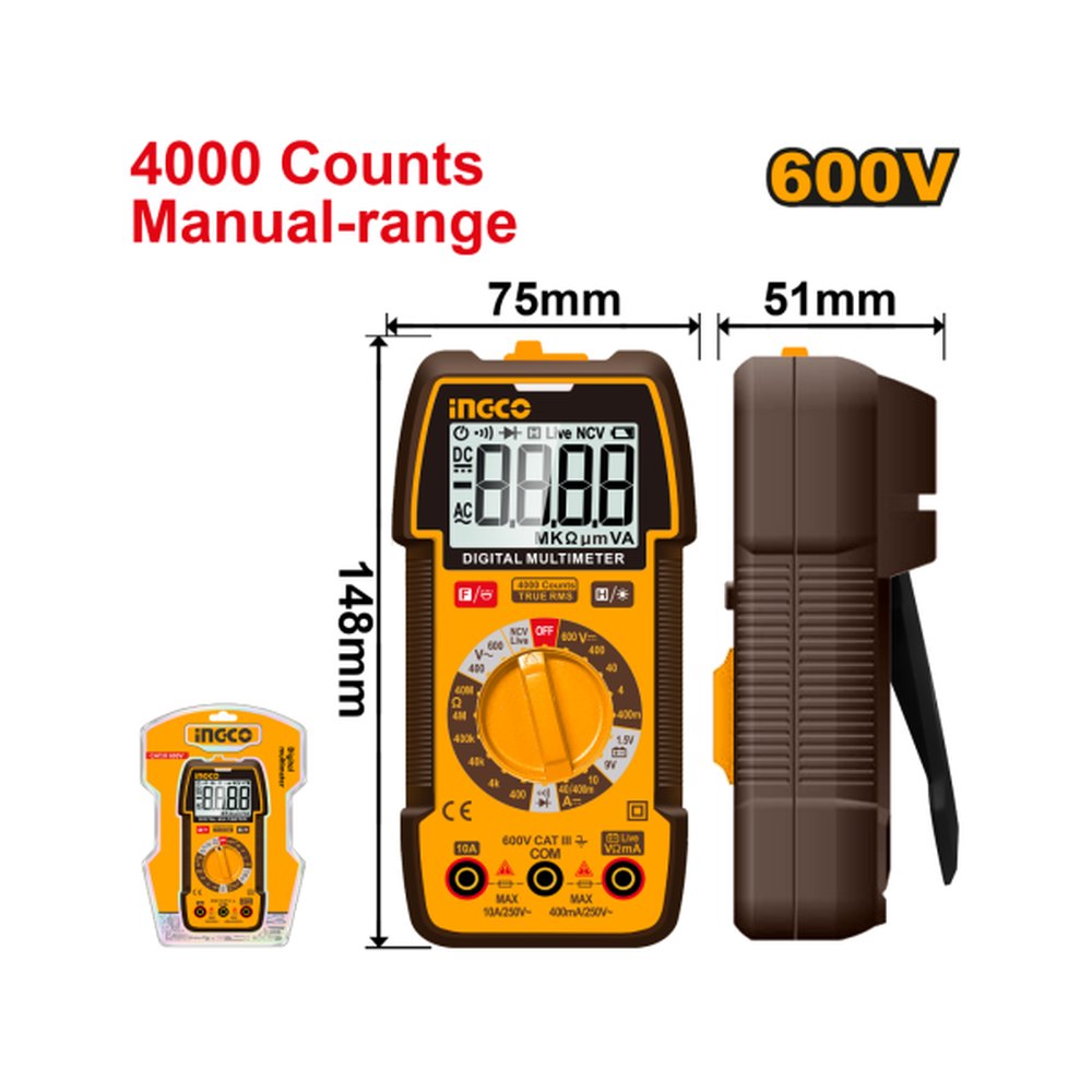 INGCO Digital Multimeter True RMS 4000 Counts with NCV