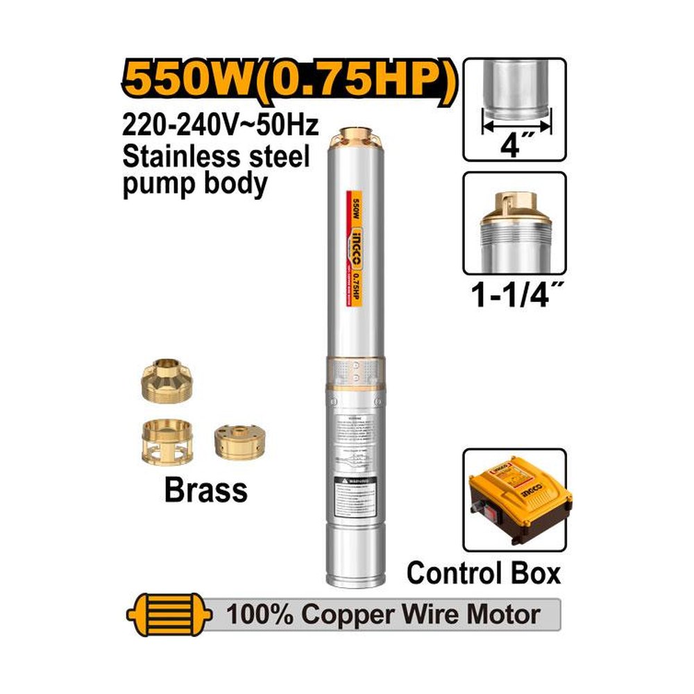 INGCO 4" Deep Well Pump 550W (0.75HP) 64m