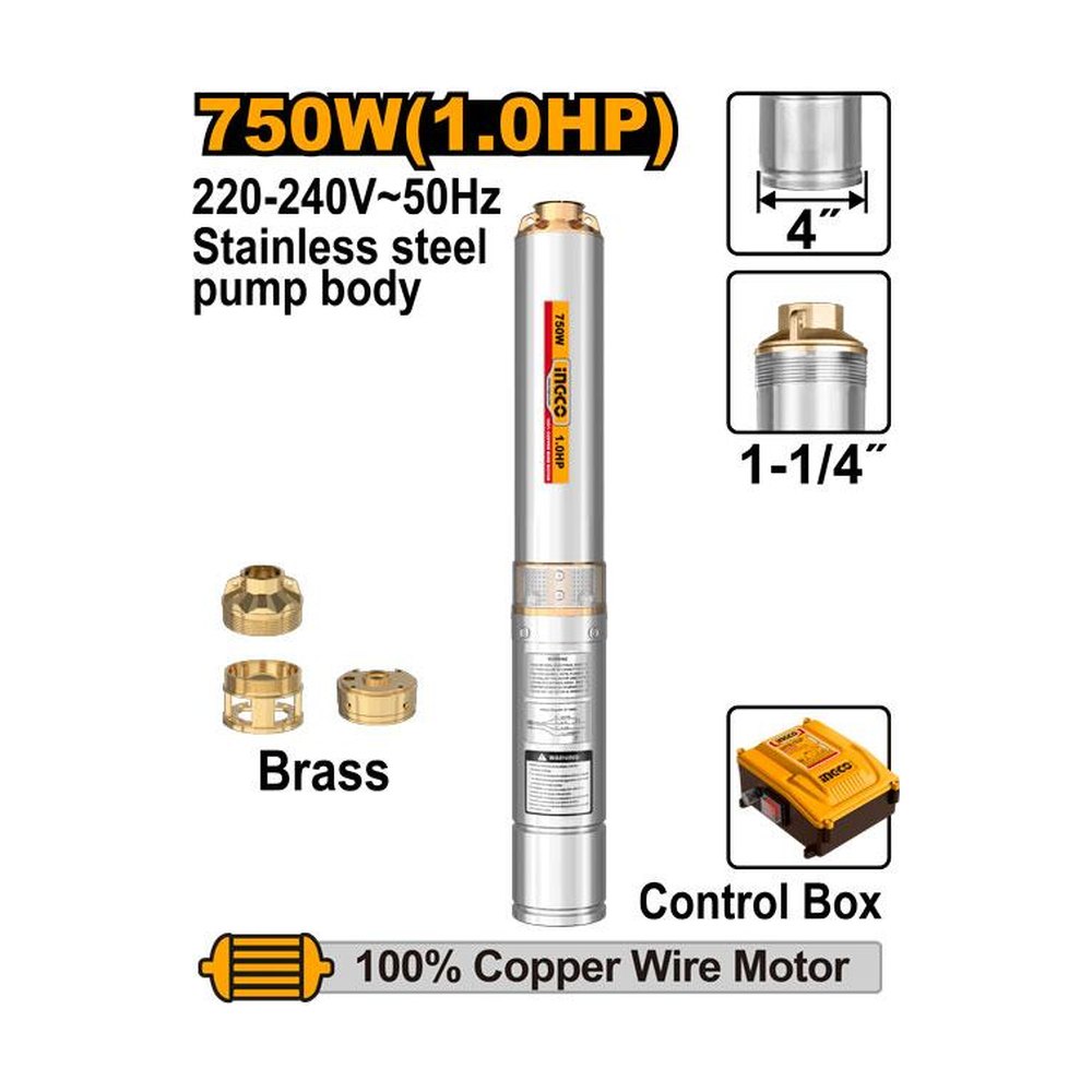 INGCO 4" Deep Well Pump 750W (1HP) 80m