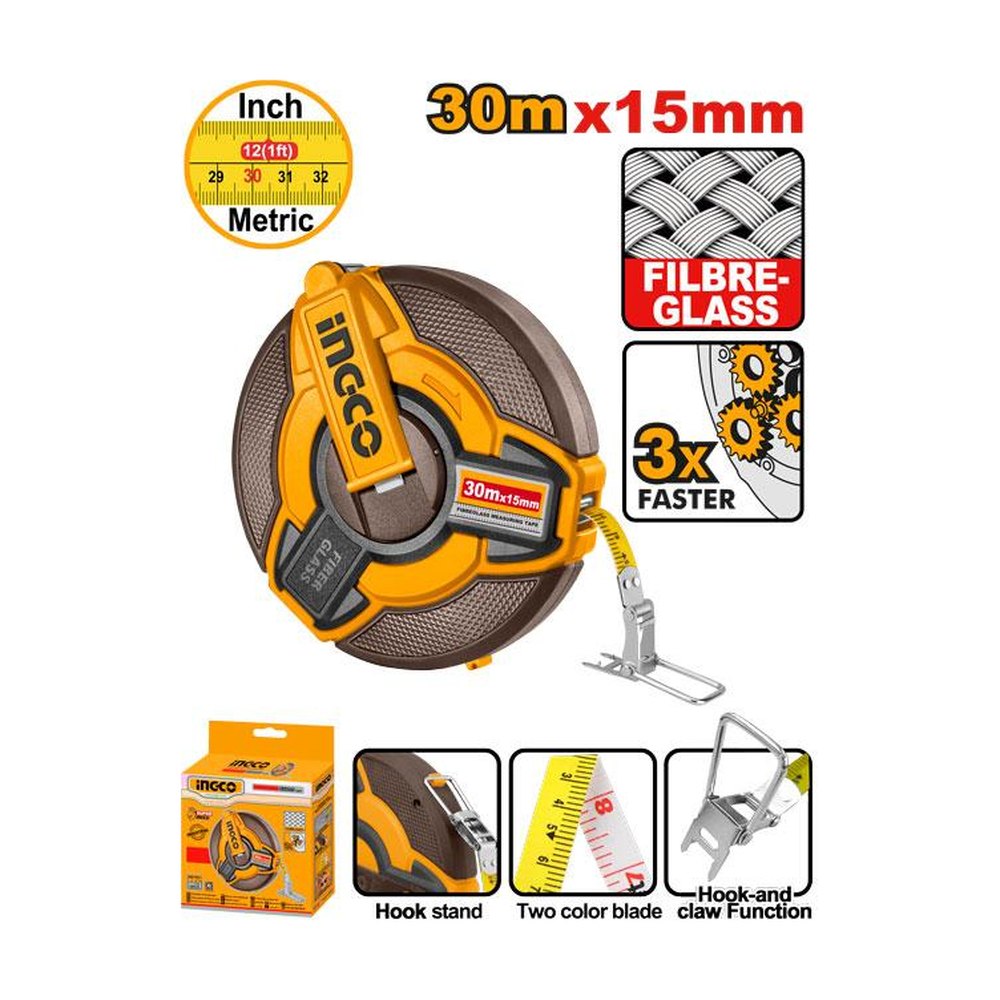 INGCO Fibreglass Measuring Tape 30m