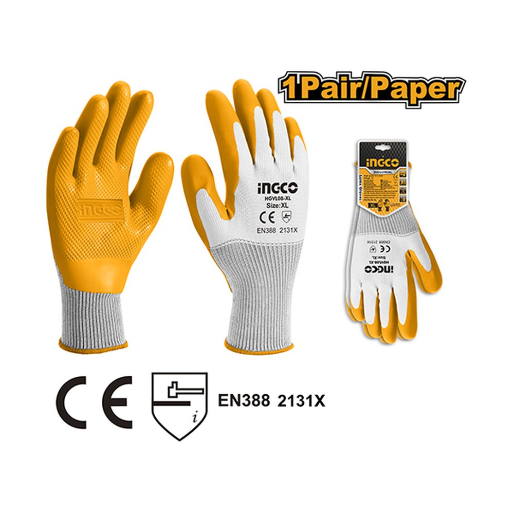 INGCO Embossed Latex Grip Gloves (XL)