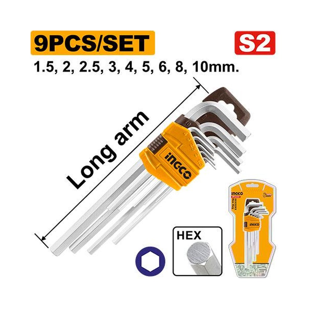 INGCO Hex Key Set 9pcs Long Arm